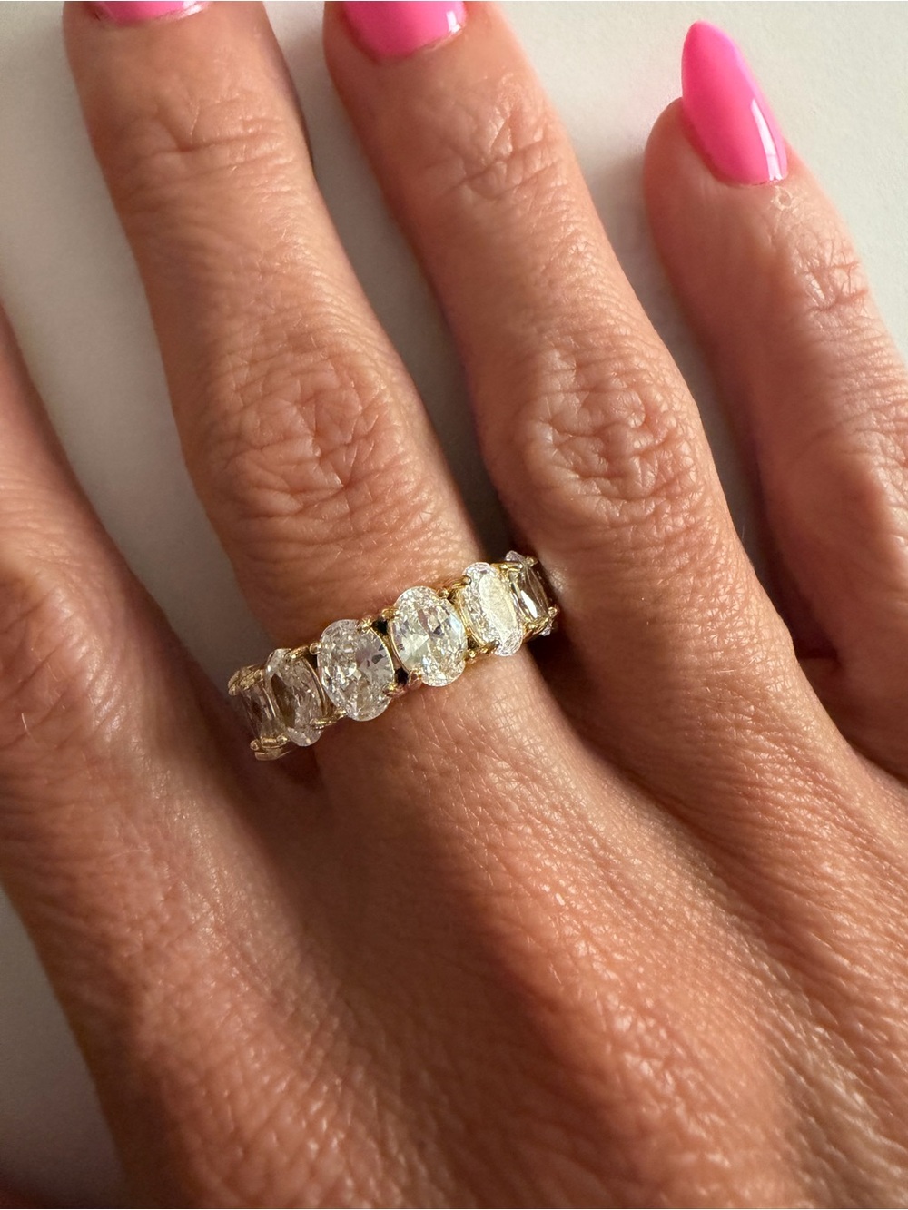 18K Gold Filled Pink & Clear AAA CZ Eternity Band Ring - Picture 2 of 5